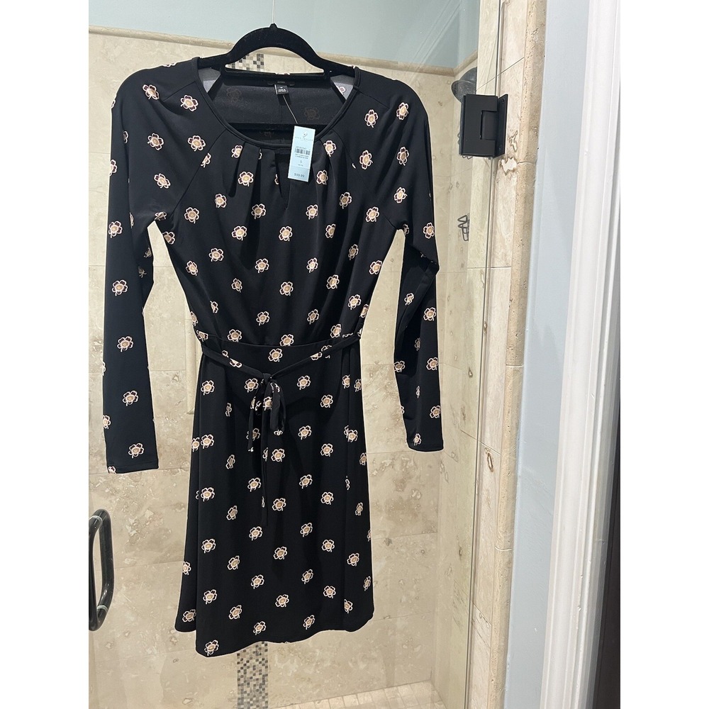 Ann Taylor Black Floral Fit Flare Jersey Keyhole Dress S Petite NWT 28183341